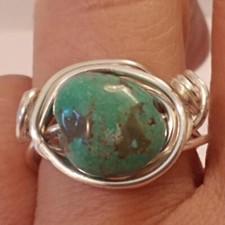 Turquoise Ring Silver Wire Wrapped in Gift Box Size 7-1/2 Turquoise Bead Ring