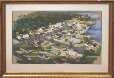 1960's Watercolor Architectural Rendering Seaside Community, Wallace Young
