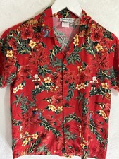 Bishop St Xs Kid 12 Hawaiian Shirt Santa Floral Red USA Made Rayon Vacation