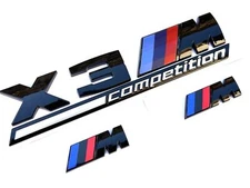 Set 3pcs fit For  X3M Competition + 2M Fender Emblems Gloss Black Style Trunk