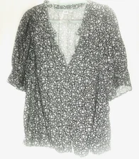 gap Black & White Floral Poplin Ruffled Puff Blouse Large NWT - Free Shipping   