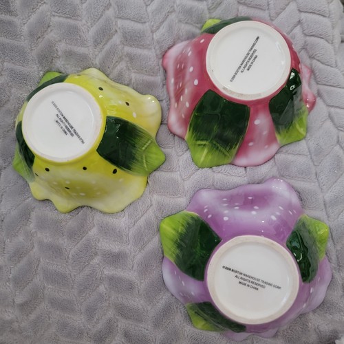 Lot of 3 2006 Boston Warehouse Flower bowls leaves purple pink green serving - Picture 6 of 8