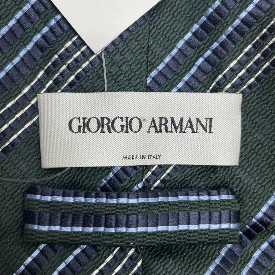 Corbata Giorgio Armani Verde Blanco Azul Rayas Seda 3.5" Hecha en Italia Lujo Foto 3 de 4