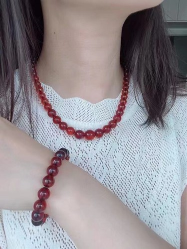 Natural Red Blood Amber Crystal Round Bead Bracelet necklace Certificate - Picture 6 of 8