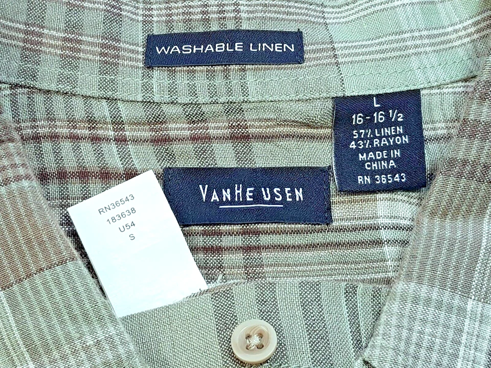 CAMISA DE NOCHE VAN HEUSEN Para Hombres LINO Verde Cuadros S/S - L - Pecho 50” - PVP £65 Foto 3 de 4