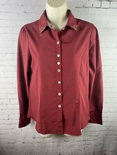 Anself Button-Up Shirt Medium Women's Maroon Red Long Sleeve Retro Country (A57)