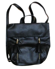 EXPRESS size Medium Black Mini Backpack Purse, Zip Tassel Pockets, Double straps