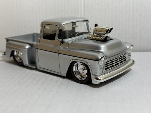 JADA BTM 1955 CHEVY STEPSIDE PICKUP TRUCK SILVER 1:24 DIECAST BLOWER NEW NO BOX - Picture 4 of 13