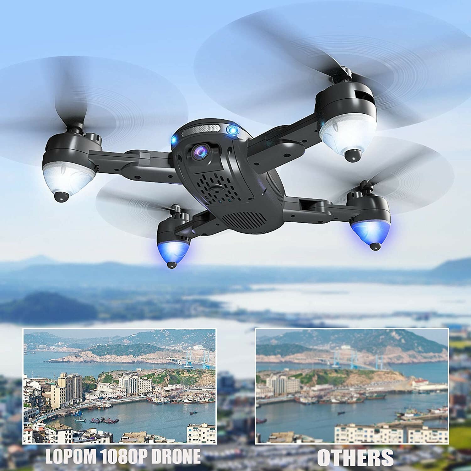 Lopom Drone 1080P Camera, WiFi FPV Foldable Drone Quadcopter 40mins