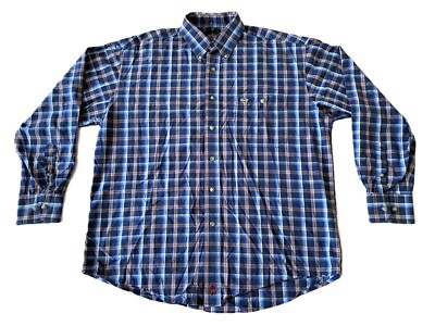 PBR - Men's Large Professional Bull Riders Blue Striped Plaid Button Shirt