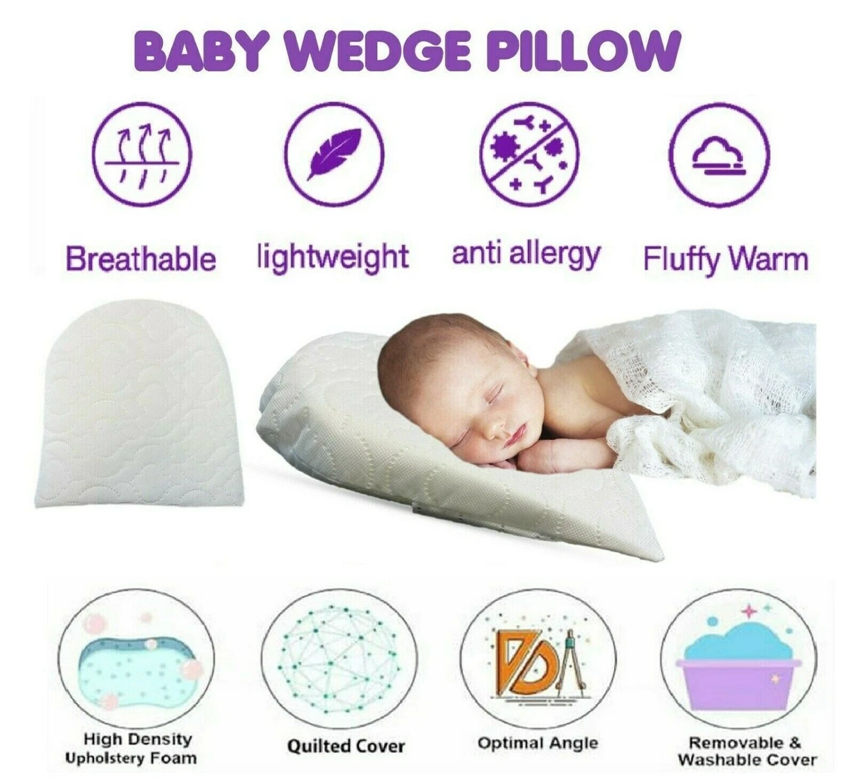 SQUARE BABY WEDGE PILLOW ANTI REFLUX COLIC CUSHION FOR PRAM CRIB