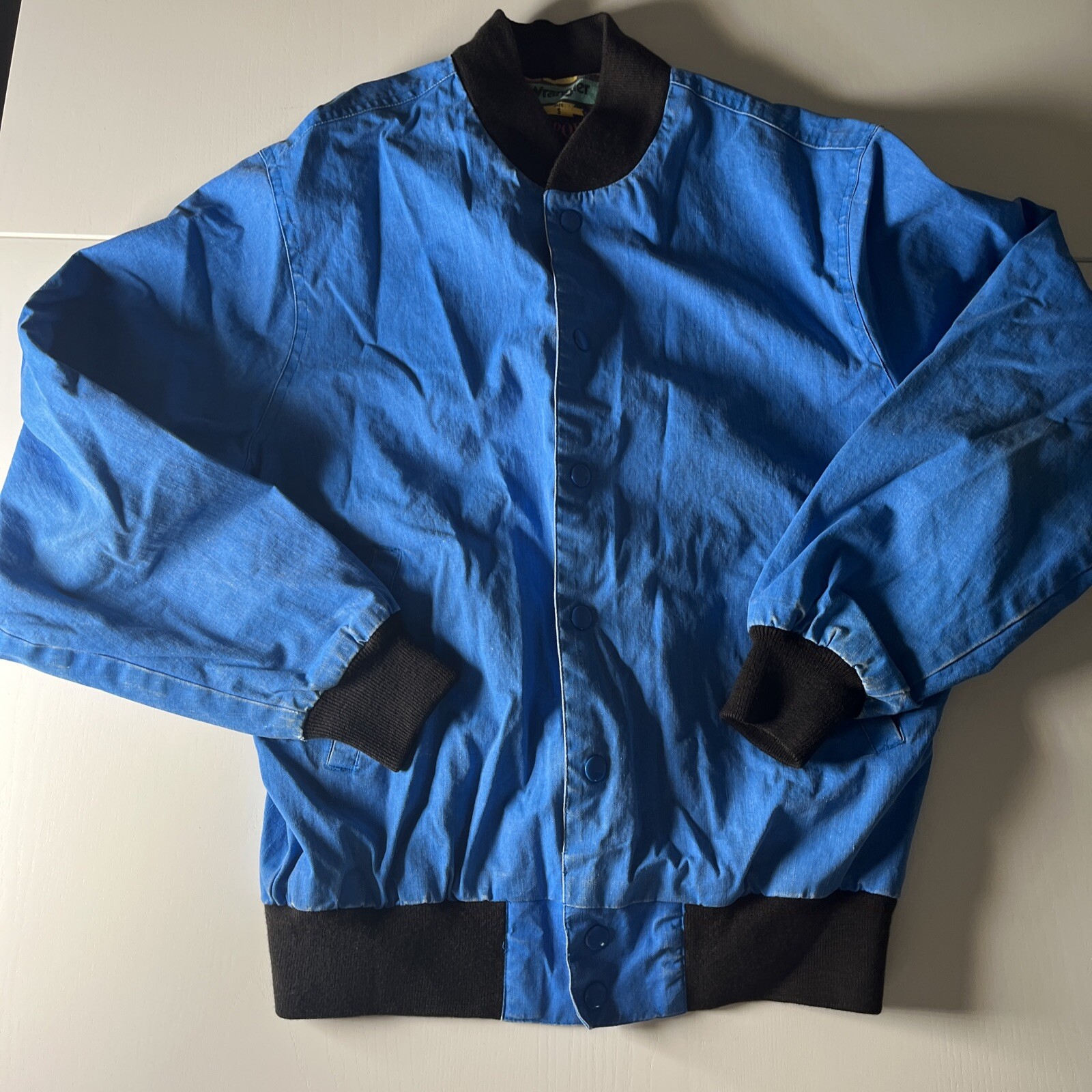 Vintage Wrangler Brushpopper Full snap Jacket Neon Blue Mens Size Small