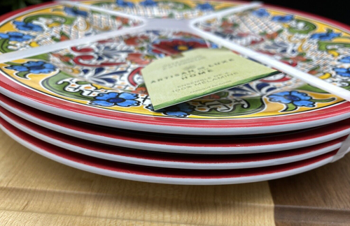 ARTISAN De LUXE MELAMINE Vibrant Spanish Tile 9" Salad Plate (Set of 4) NEW - Picture 6 of 6
