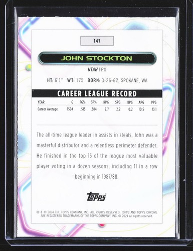 2024 Topps Chrome Cosmic John Stockton No. GG-21 Galaxy Greats + Base #147 - Picture 4 of 5