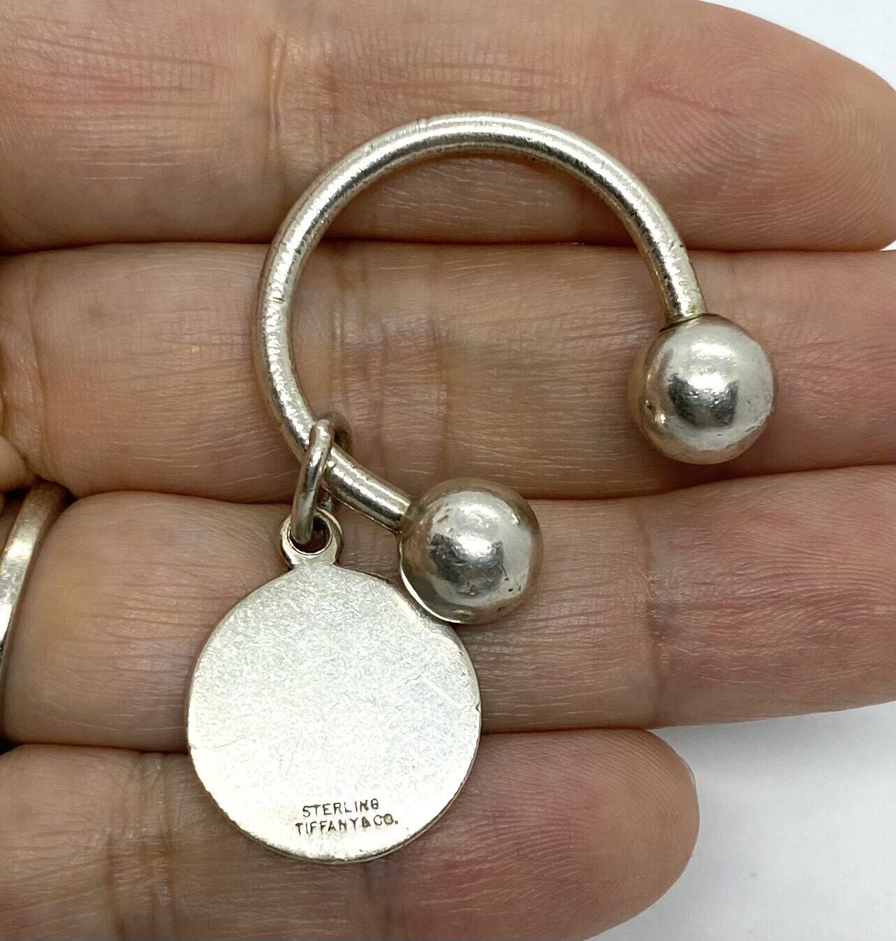 32mm Sterling Silver Keychain Horseshoe Type Key Ring with Engraveable Disk  Tag for Men and Women