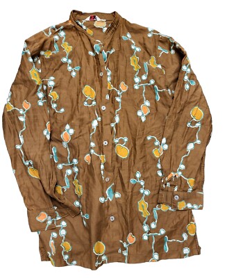 Vintage 80s Mr Shirt Women's Sz M Brown Orange Abstract Button Up L/S Top
