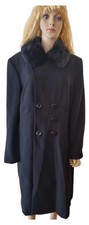 Ladies Black Bhs New Coat Full Length Lined Fur Collar Xlarge Size 18/20