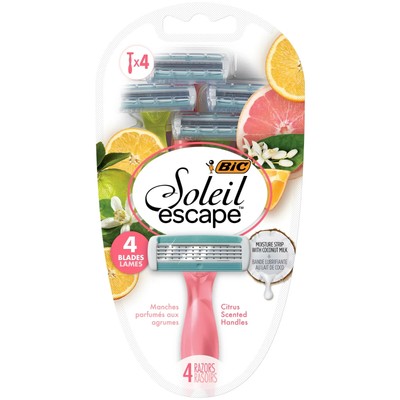 BIC Soleil Escape Women's Razors,Citrus Scented Handles,Women's, 4-Blade,4 Count