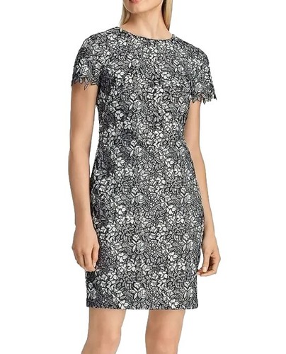 Lauren Ralph Lauren Damen bestickt Blumen Spitze Etuikleid grau schwarz 14