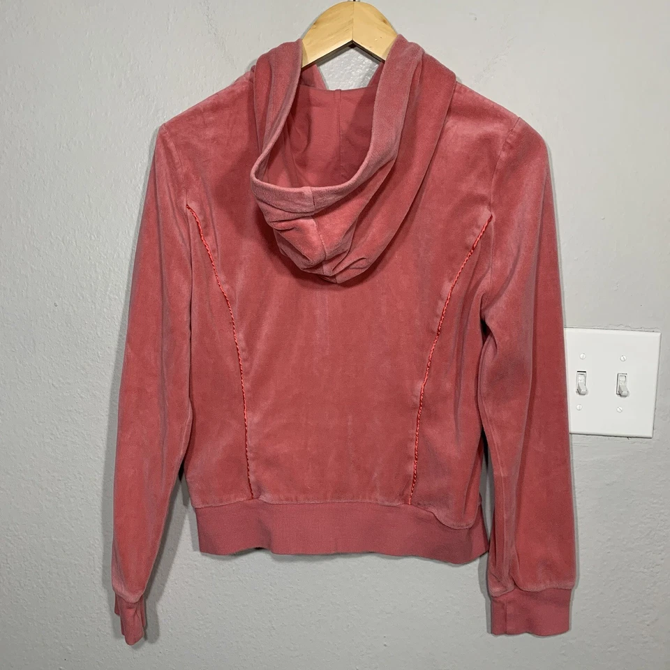 Sudadera con capucha BeBe rosa terciopelo estrás cremallera completa para mujer talla grande Y2K Foto 2 de 4