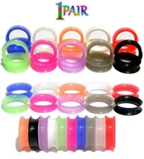 Pair 8g-1"  SILICONE EARSKIN TUNNELS Double Flare Gauges Ultra Thin Ear 1214