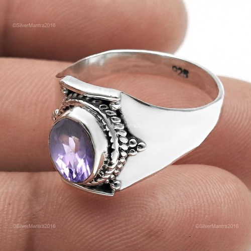 Daughters Day Sale 925 Solid Silver Amethyst Gemstone Cocktail New Ring Size 8