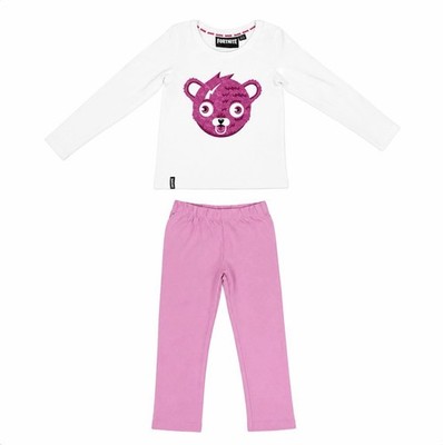 Fortnite Schlafanzug Gr. 122 Mädchen Pyjama Lang Pink Glitzer Cuddle Team Leader