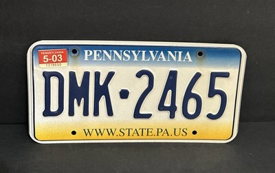 Pennsylvania License Plate, DMK - 2465 WWW.STATE.PA.US   Excellent Condition