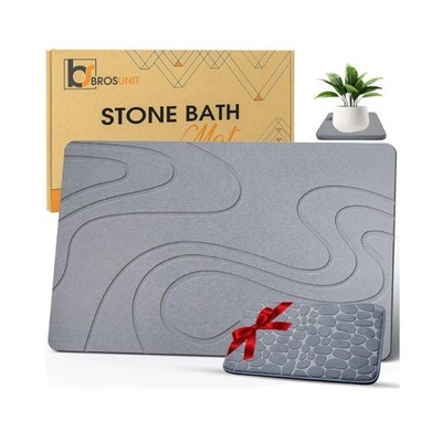 Brosunit Stone Bath Mat, Super Absorbent Quick Dry Non-Slip Mat, 23.5x15.7'' Gray