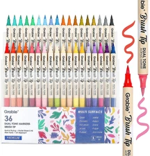 72 Colors Paint Markers, Acrylic Paint Pens with 36 Dual-Color Brush Tips, Doubl