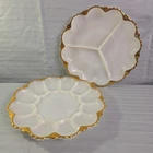 Anchor Hocking Fire King Glass Egg Plate & Divided serving Plate White Gold Trim