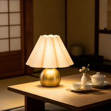 Gold Metal Table Lamp with Pleated Shade for Chic Kitchen Counter Accent
