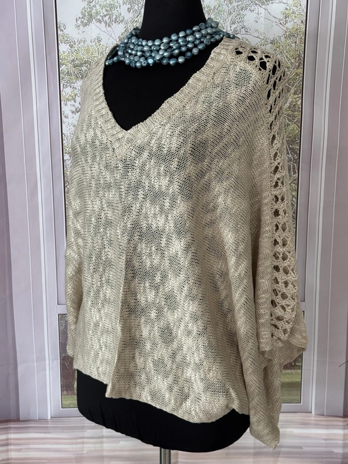 Crochet Poncho Sweater By Kyemi, Large, NWT