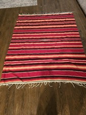 78" 62"Vintage Handwoven Mexican Saltillo Sarape Multicolored Woven Blanket 16