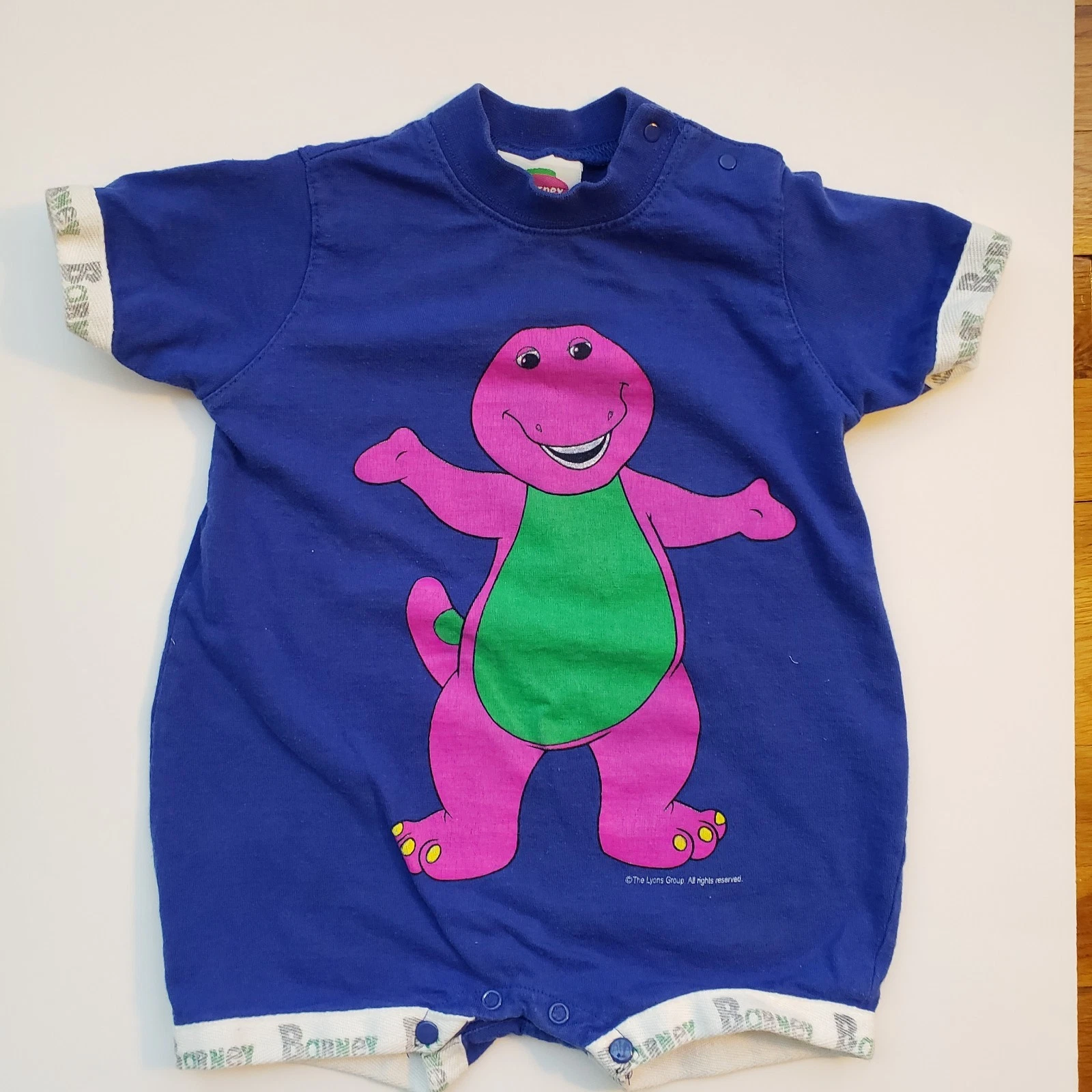 Vintage Barney One Piece Romper 18m Toddler Cartoon 90s RARE Summer Shorts