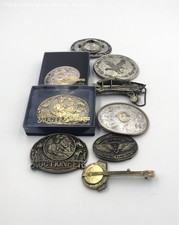 Assorted Silver Gold Oval Banjo Shaped Engraved Belt Buckles Lot Of 9