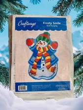 New Craftways Plastic Canvas Kit Christmas Frosty Smile Wall Hanging 12” X 17”