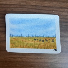 ACEO - Original Art Card -  Yellowstone Bison Watercolor Painting 2.5 X 3.5