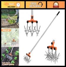 Adjustable Rotary Cultivator Tiller - Stainless Steel Hand Tool for Soil Mixing