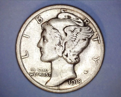1918-D  Mercury Head Silver Dime BU  FINE  **330-6