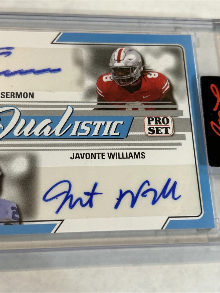 2022 Leaf Pro Set Sports Platinum Blue 3/25 Trey Sermon Javonte Williams Auto - Image 2 of 4