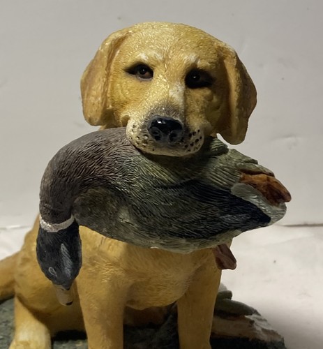 Yellow Labrador Retriever Hunting Dog with Mallard Duck Collectible Figurine Red - Picture 6 of 9