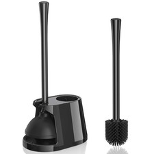 Toilet Plunger and Brush Set, Silicone Bowl Brush and Heavy Duty Toilet Plung...