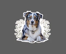 Australian Shepherd Sticker Dog Floral Pet Friend Flowers Gift Waterproof NEW