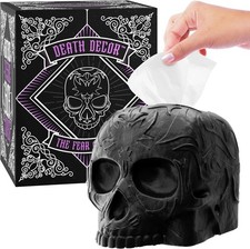 Tissue Box Cover Skull Gothic Decor for Countertop Vanity Dresser Gift Black 