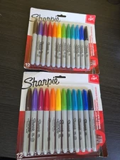 New/Sealed (2 Pk) Sharpie Permanent Markers Fine Point 12 pk ea. Assorted Colors