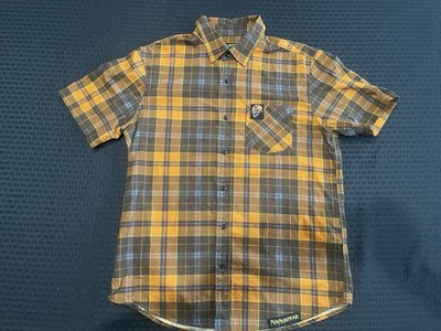 MIDDLE OF BEYOND ''PUMPKINHEAD'' MEN'S PLAID BUTTON SHORT SLEEVE SHIRT MEDIUM M