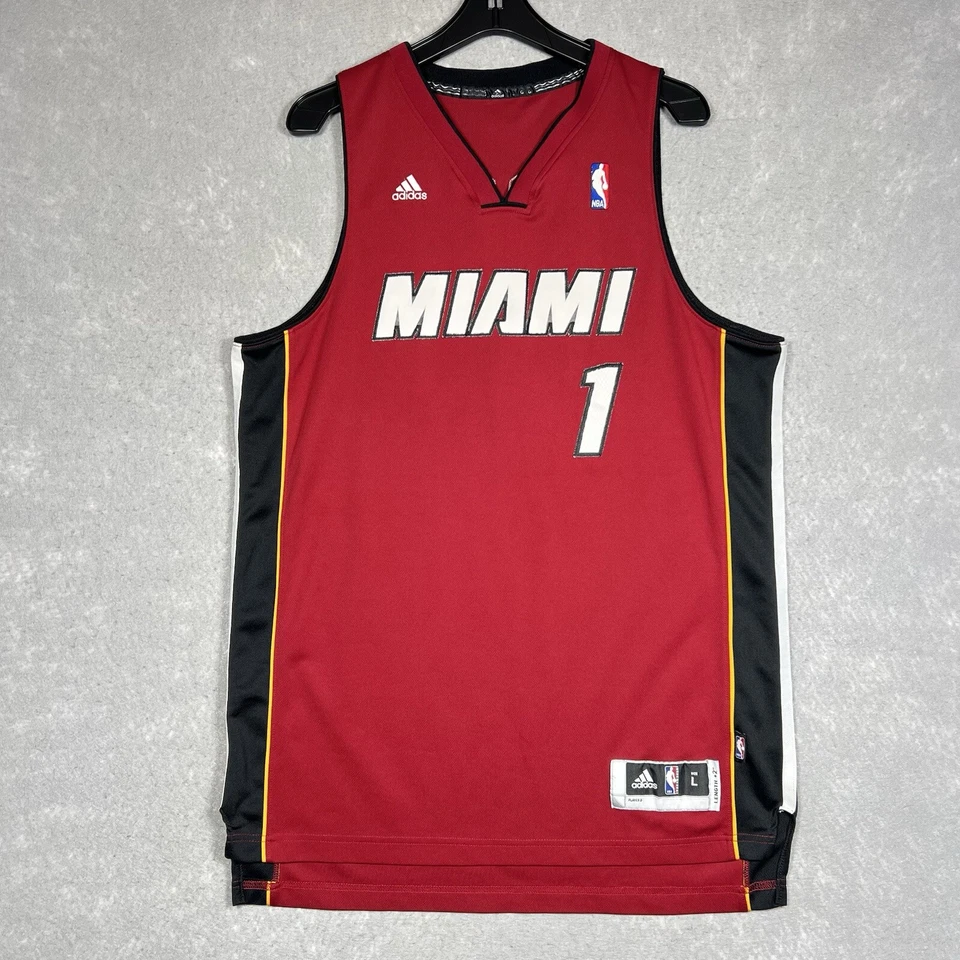 Camiseta De Colección Adidas 2010-11 Chris Bosh #1 NBA Miami Heat Roja Swingman Talla Grande Foto 3 de 4