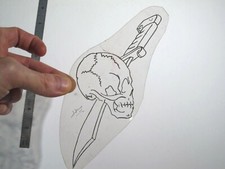 vtg 1960s 1970s Tattoo acetate stencil Skull and Bayonet signed SK5