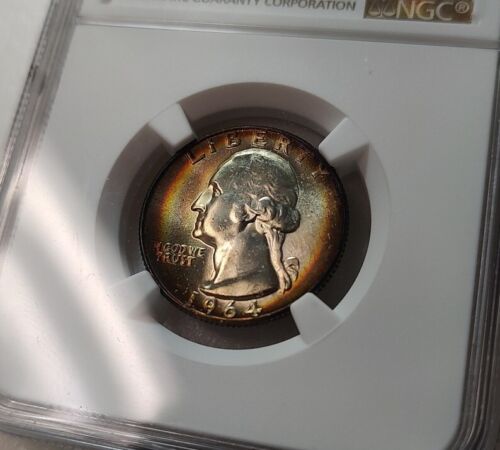 Rainbow TONED 1964-D Washington Quarter 25C NGC MS66 * STAR #6487945-008 - Picture 3 of 7